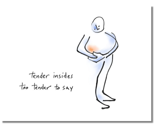 Tender insides, too tender to say